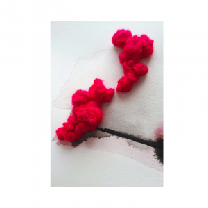 aquarelle abstraite brodée avec de la laine fushia