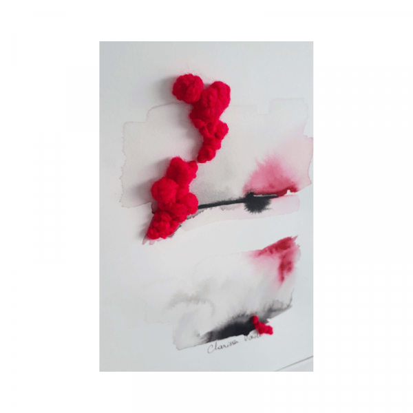 aquarelle abstraite brodée avec de la laine fushia