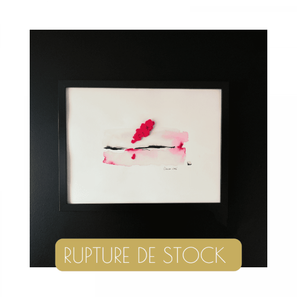 aquarelle abstraite brodée avec de la laine fushia
