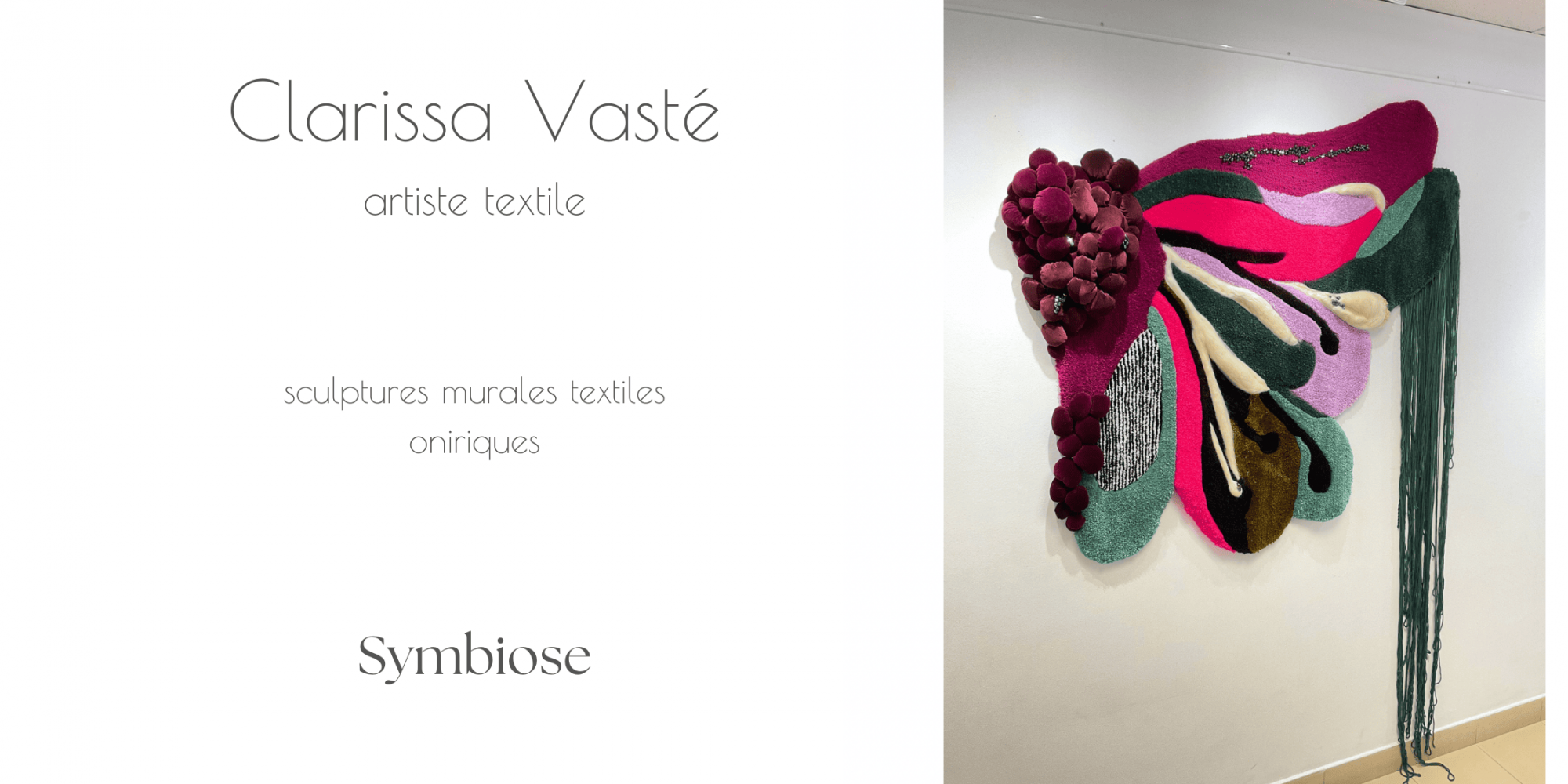 sculpture murale textile et onirique de Clarissa Vasté ressemblant à un papillon ou une fleur